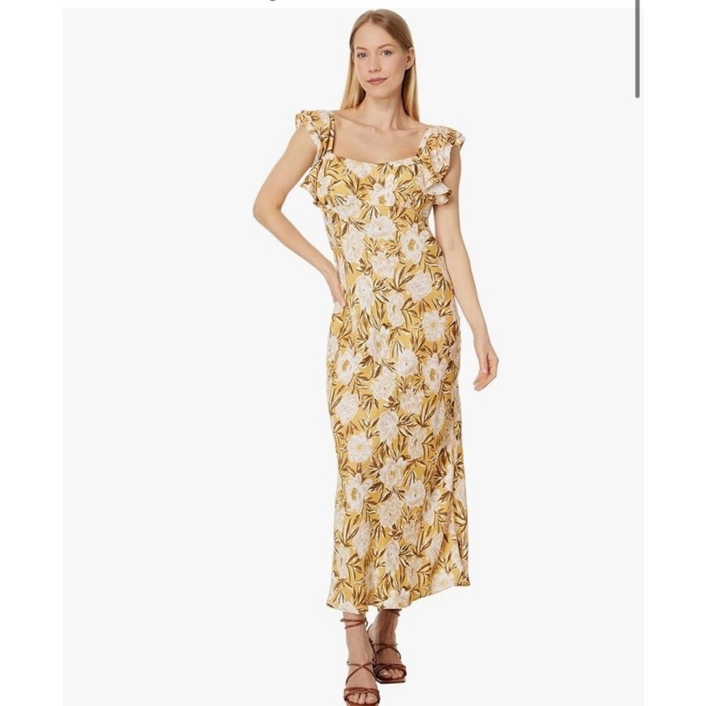 Madewell Womens Sz 4 Angelina Floral Yellow Maxi Dress Tropical Vacation Resort